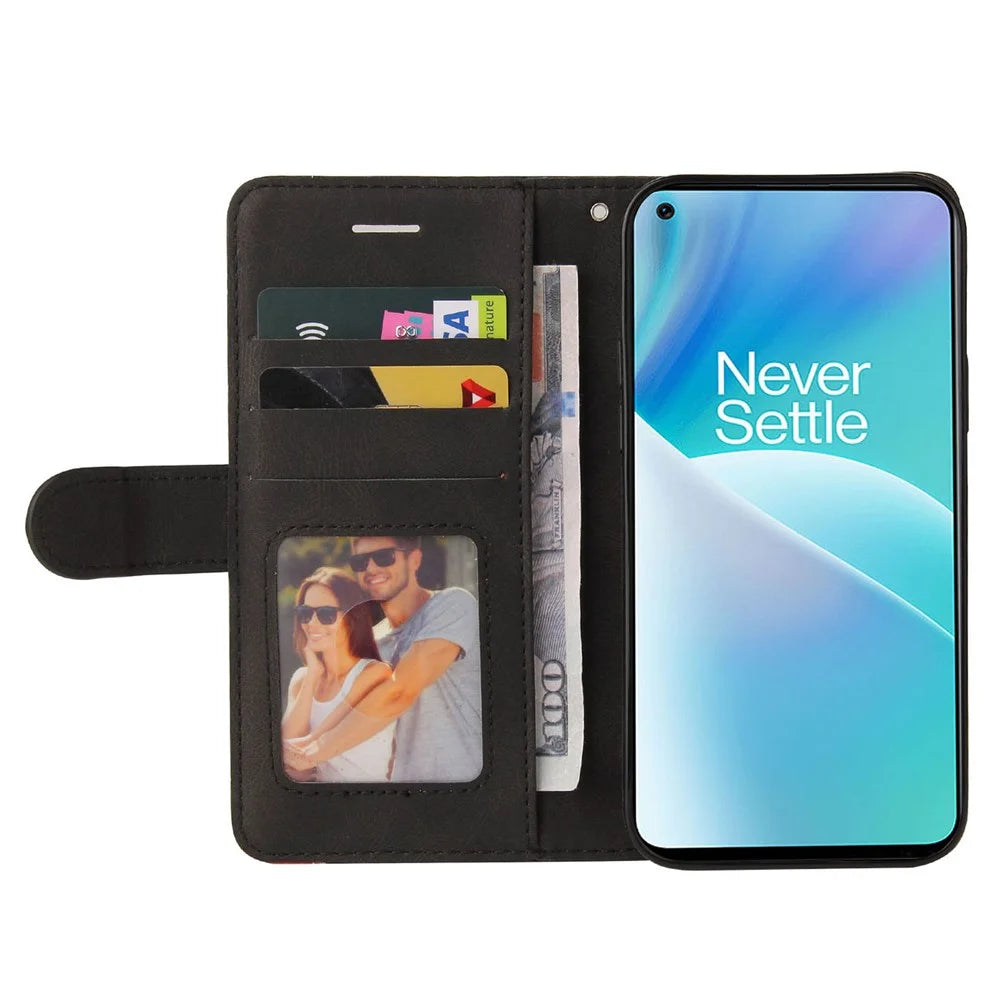 For OnePlus Nord 2T 5G Leather Case Wallet Stand Color Splicing Phone Cover - Black - 2