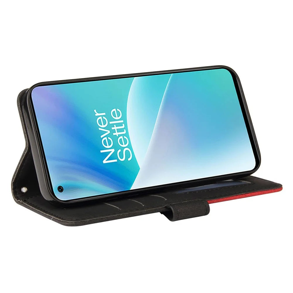 For OnePlus Nord 2T 5G Leather Case Wallet Stand Color Splicing Phone Cover - Black - 3