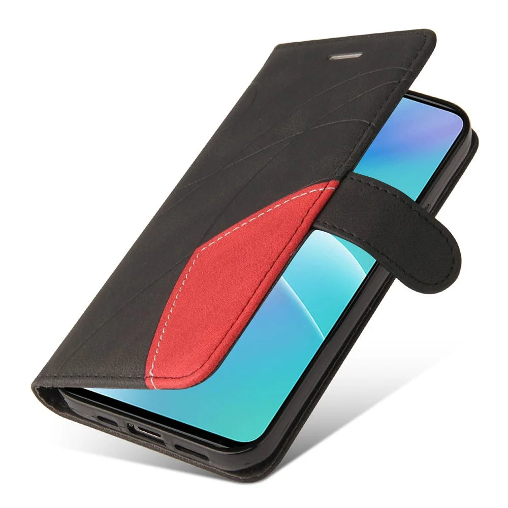 For OnePlus Nord 2T 5G Leather Case Wallet Stand Color Splicing Phone Cover - Black - 5