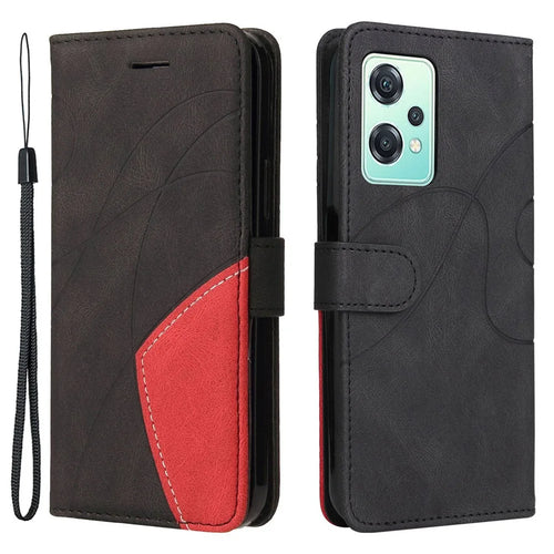 For OnePlus Nord CE 2 Lite 5G Leather Case Wallet Stand Color Splicing Phone Cover - Black - 1