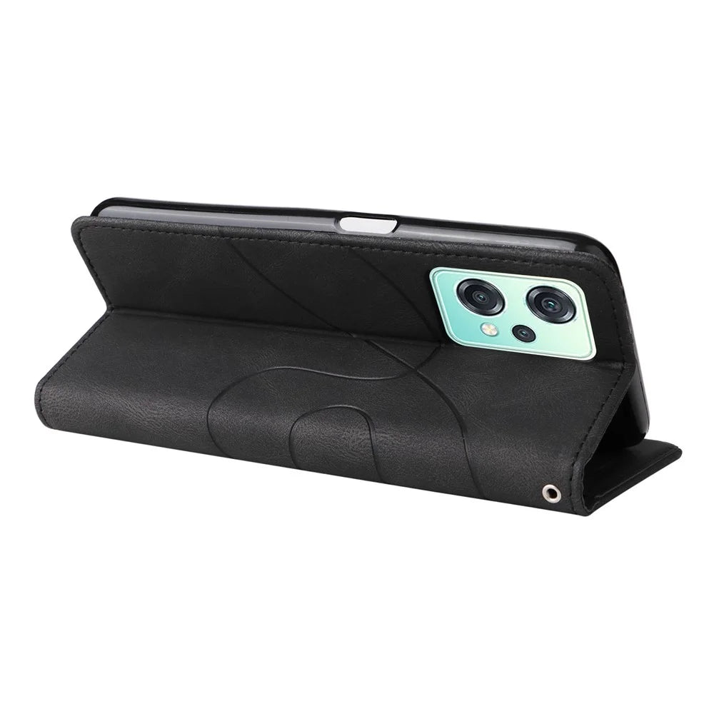 For OnePlus Nord CE 2 Lite 5G Leather Case Wallet Stand Color Splicing Phone Cover - Black - 4