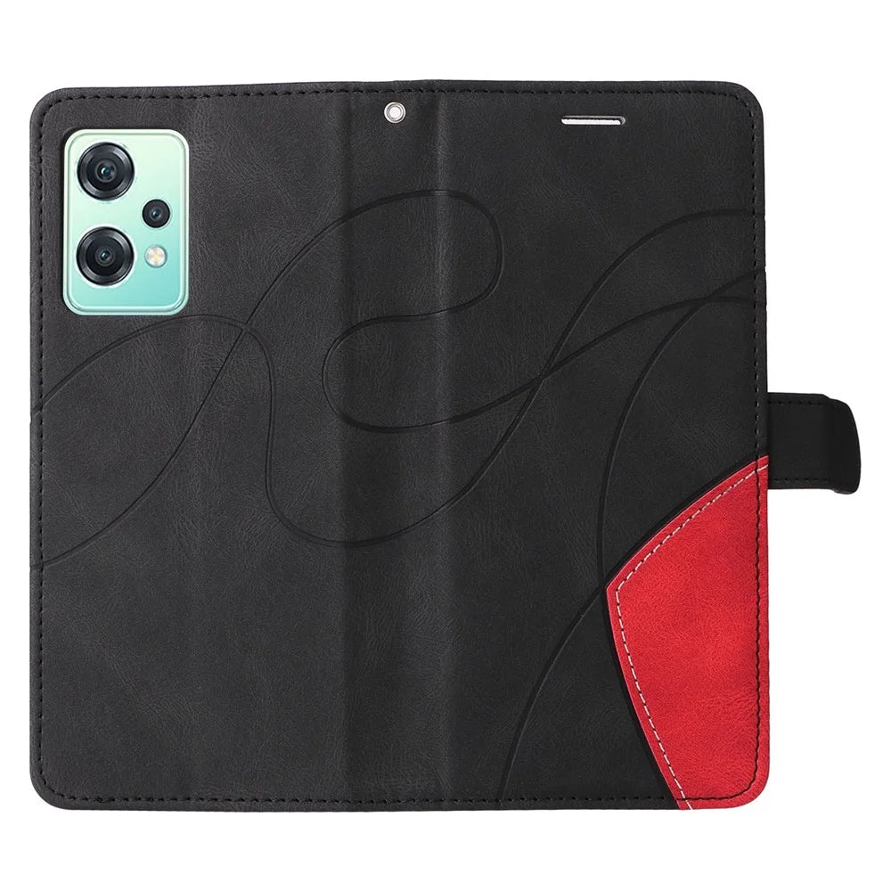 For OnePlus Nord CE 2 Lite 5G Leather Case Wallet Stand Color Splicing Phone Cover - Black - 6