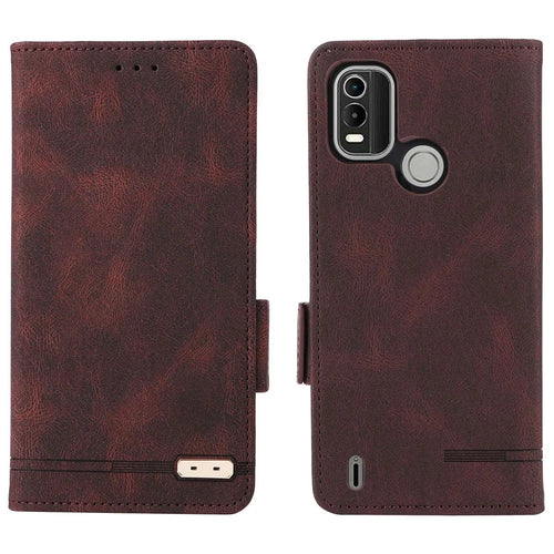 For Nokia C21 Plus Drop Resistant Hardware Design PU Leather Wallet Stand Case Book Style Phone Cover - Coffee - 1
