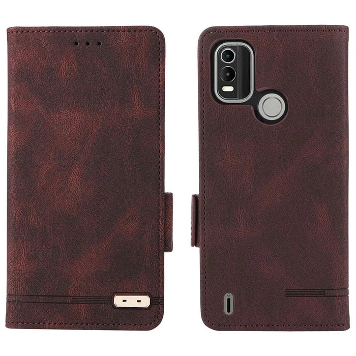 For Nokia C21 Plus Drop Resistant Hardware Design PU Leather Wallet Stand Case Book Style Phone Cover - Coffee - 1