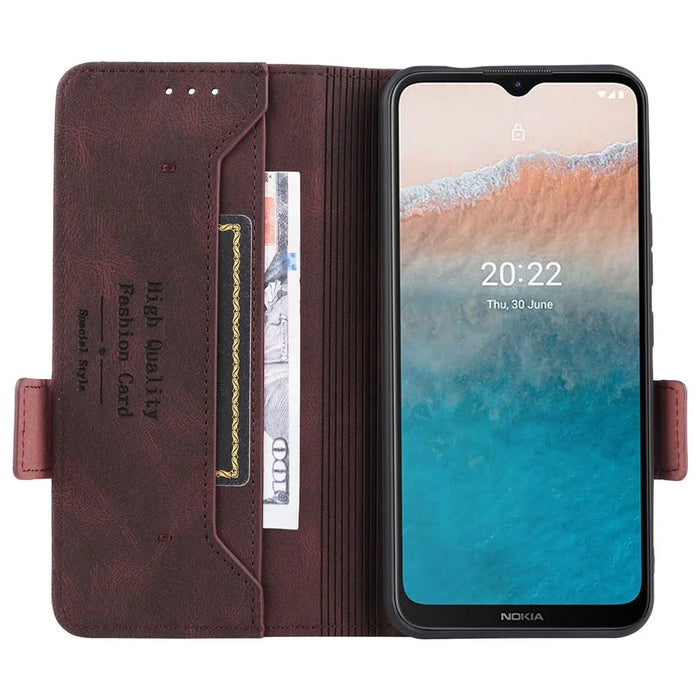 For Nokia C21 Plus Drop Resistant Hardware Design PU Leather Wallet Stand Case Book Style Phone Cover - Coffee - 2