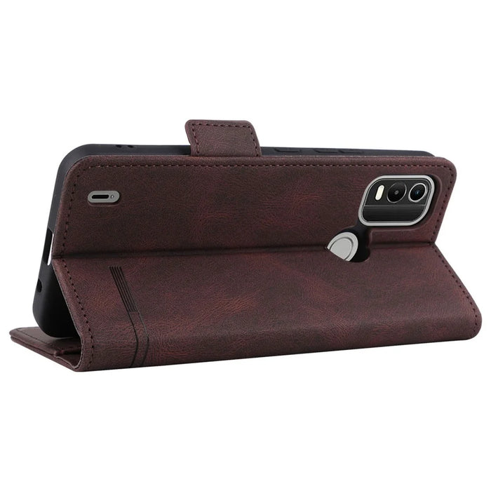 For Nokia C21 Plus Drop Resistant Hardware Design PU Leather Wallet Stand Case Book Style Phone Cover - Coffee - 4