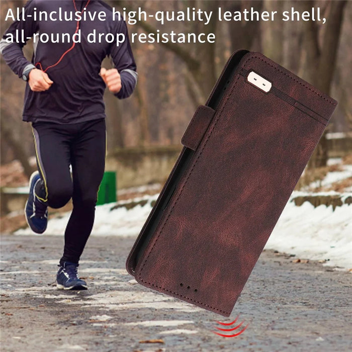 For Nokia C21 Plus Drop Resistant Hardware Design PU Leather Wallet Stand Case Book Style Phone Cover - Coffee - 5