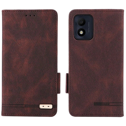 For Alcatel 1B (2022) Hardware Design Shockproof PU Leather Wallet Stand Case Book Style Phone Cover - Coffee - 1
