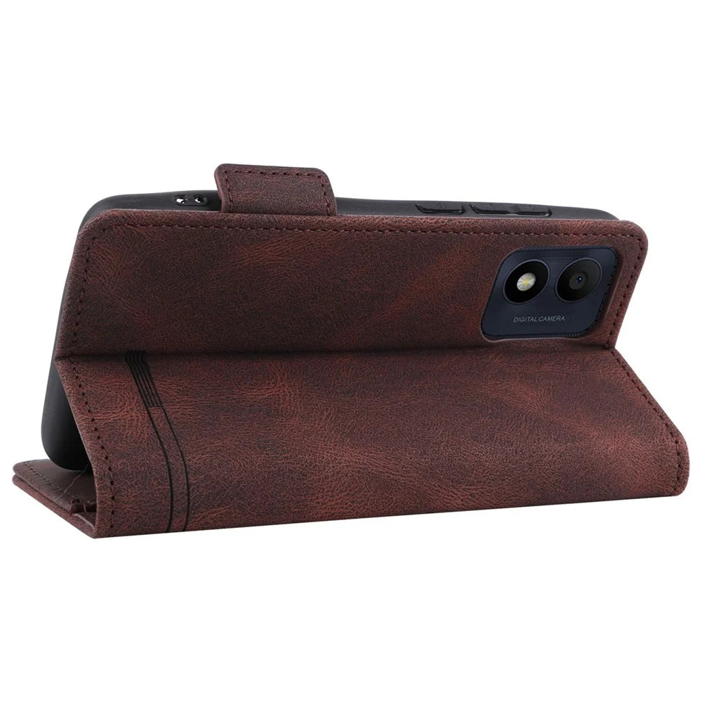 For Alcatel 1B (2022) Hardware Design Shockproof PU Leather Wallet Stand Case Book Style Phone Cover - Coffee - 4