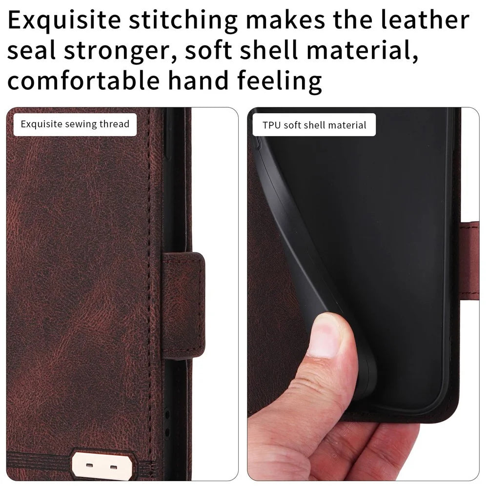 For Alcatel 1B (2022) Hardware Design Shockproof PU Leather Wallet Stand Case Book Style Phone Cover - Coffee - 7