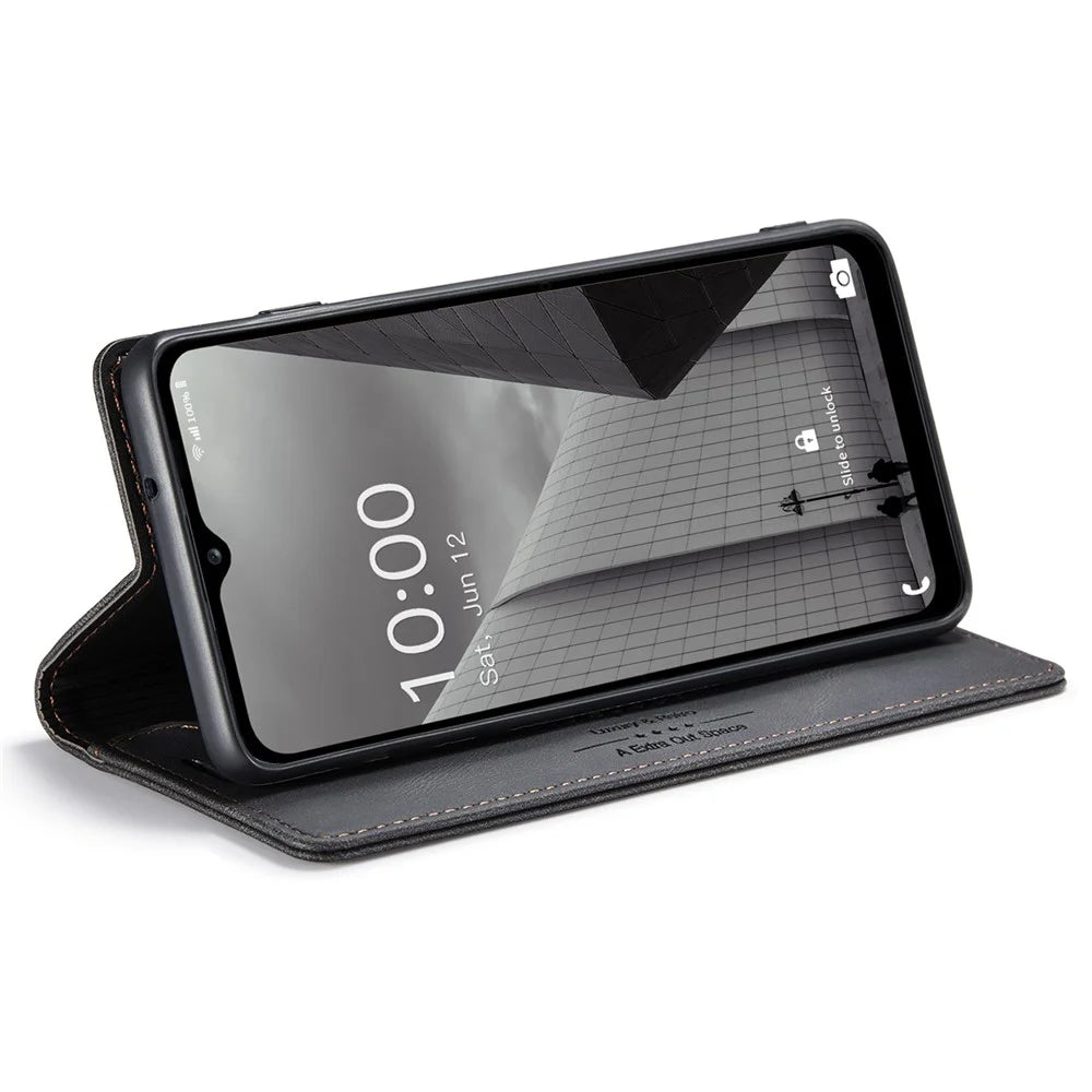 AUTSPACE A01 Series For Samsung Galaxy M53 5G RFID Blocking Matte PU Leather Phone Case Wallet Stand Flip Cover - Black - 3