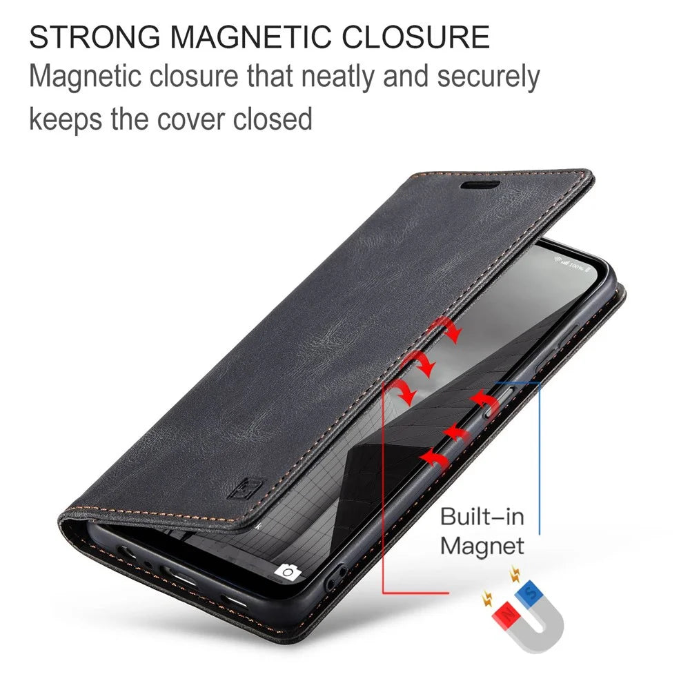 AUTSPACE A01 Series For Samsung Galaxy M53 5G RFID Blocking Matte PU Leather Phone Case Wallet Stand Flip Cover - Black - 6