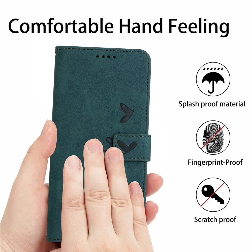For Samsung Galaxy S21 4G/5G Skin-touch Feeling Heart Shape Imprinted Leather Case Wallet Stand Phone Cover - Green - 7