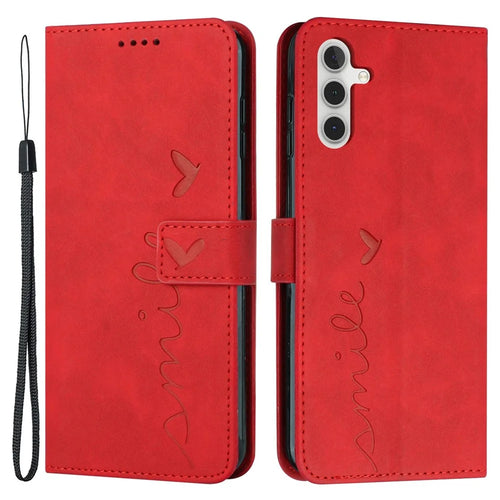 For Samsung Galaxy A13 5G / A04s 4G (164.7mm) Heart Shape Imprinted Phone Case PU Leather Skin-touch Feeling Wallet Style Shell with Stand - Red - 1