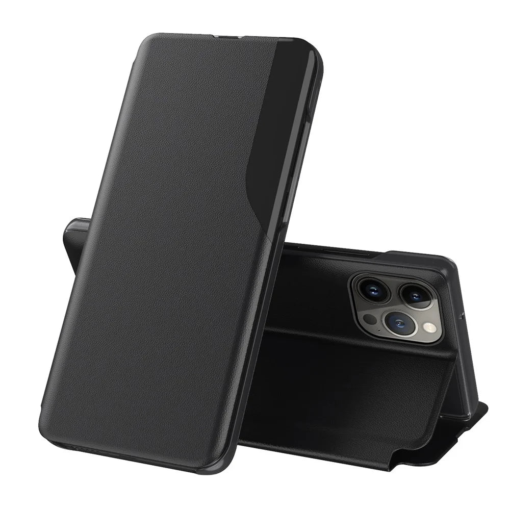 For iPhone 14 Plus Phone Case Folio Flip PU Leather Stand Cover - Black - 1