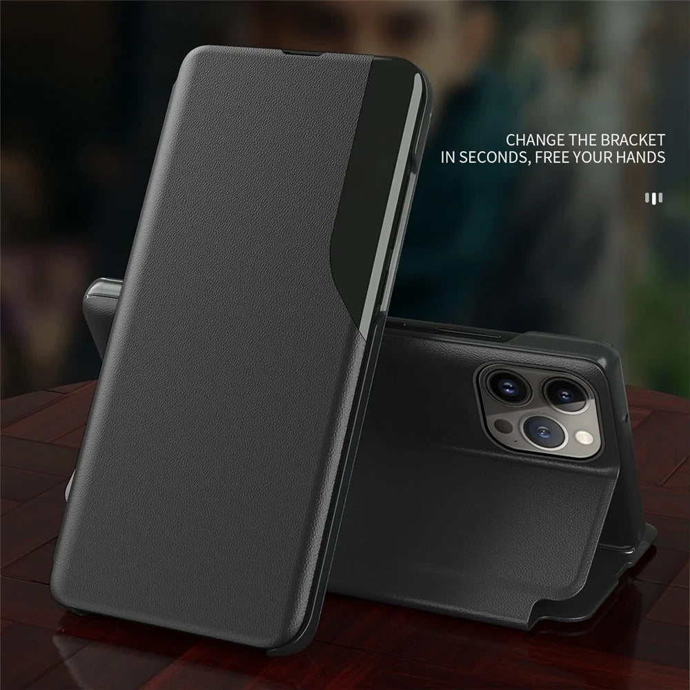 For iPhone 14 Plus Phone Case Folio Flip PU Leather Stand Cover - Black - 5