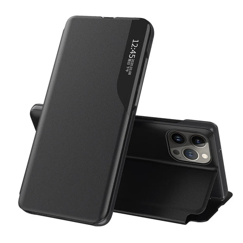 For iPhone 14 Pro Max 6.7 inch Clear View Window Folio Flip Leather Phone Case Stand Anti-Scratch Phone Cover - Black - 1