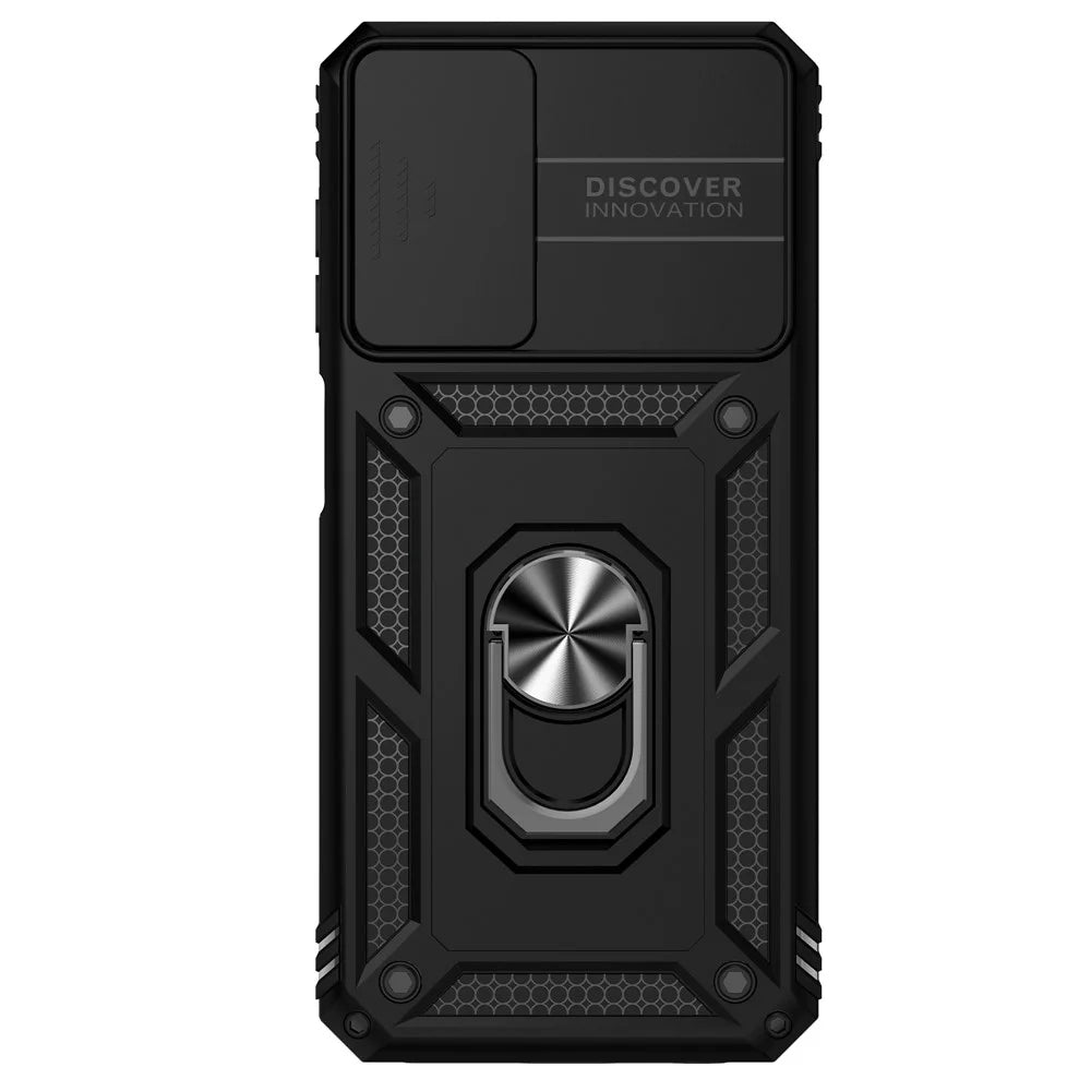 For Samsung Galaxy A13 4G Slide Camera Protector PC + TPU Hybrid Phone Case Anti-scratch Phone Cover with Metal Ring Kickstand - Black - 2