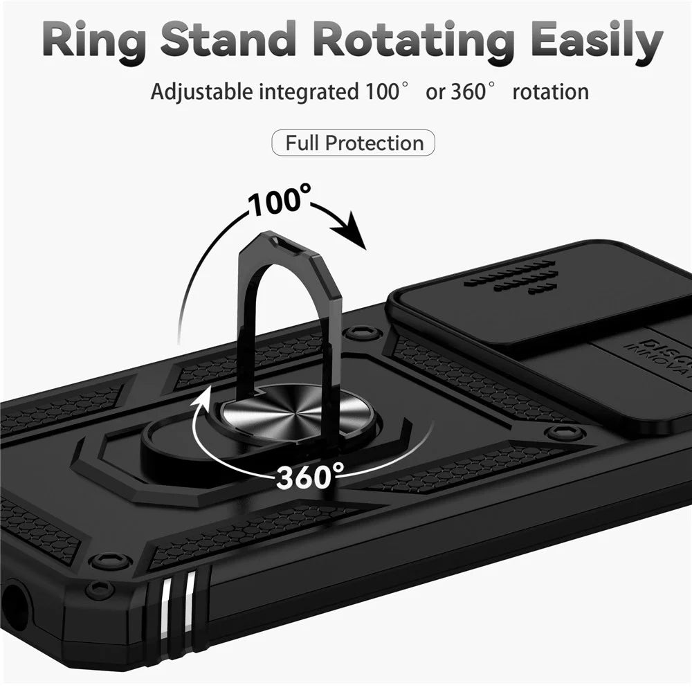 For Samsung Galaxy A13 4G Slide Camera Protector PC + TPU Hybrid Phone Case Anti-scratch Phone Cover with Metal Ring Kickstand - Black - 7