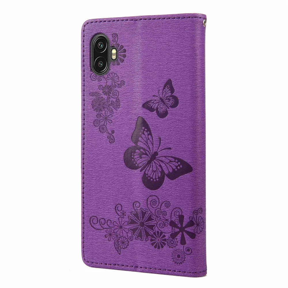 For Samsung Galaxy Xcover Pro 2 5G Butterflies Flower Pattern Imprinting Phone Leather Case Wallet Stand Flip Cover - Purple - 6