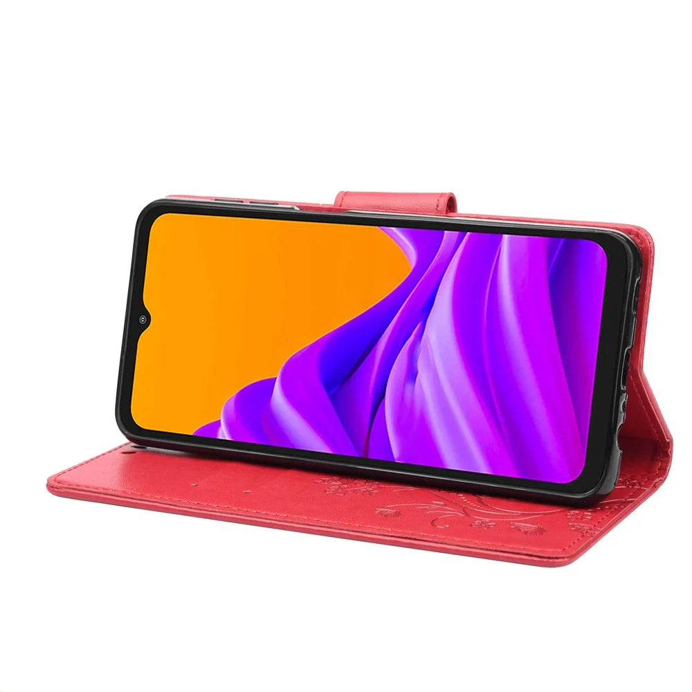 For Samsung Galaxy Xcover Pro 2 5G Imprinting Butterfly Flower PU Leather Stand Case Phone Wallet Cover - Red - 3