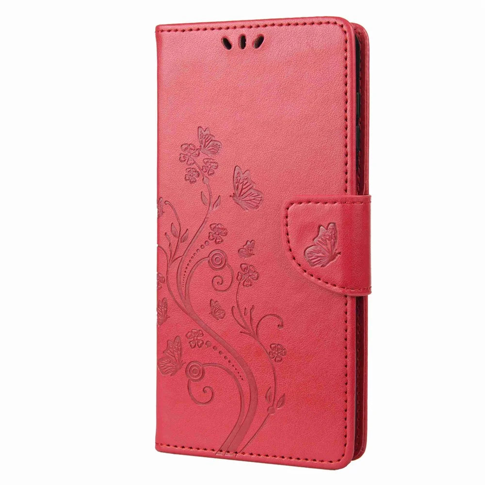 For Samsung Galaxy Xcover Pro 2 5G Imprinting Butterfly Flower PU Leather Stand Case Phone Wallet Cover - Red - 5