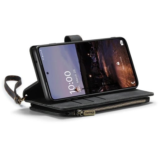 For Samsung Galaxy A33 5G Phone Cases with Strap CASEME C30 Zipper Multiple Card Holder PU Leather Cover - Black - 2