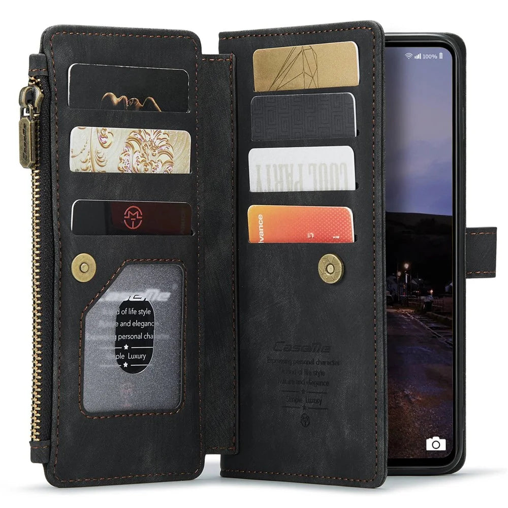 For Samsung Galaxy A33 5G Phone Cases with Strap CASEME C30 Zipper Multiple Card Holder PU Leather Cover - Black - 3
