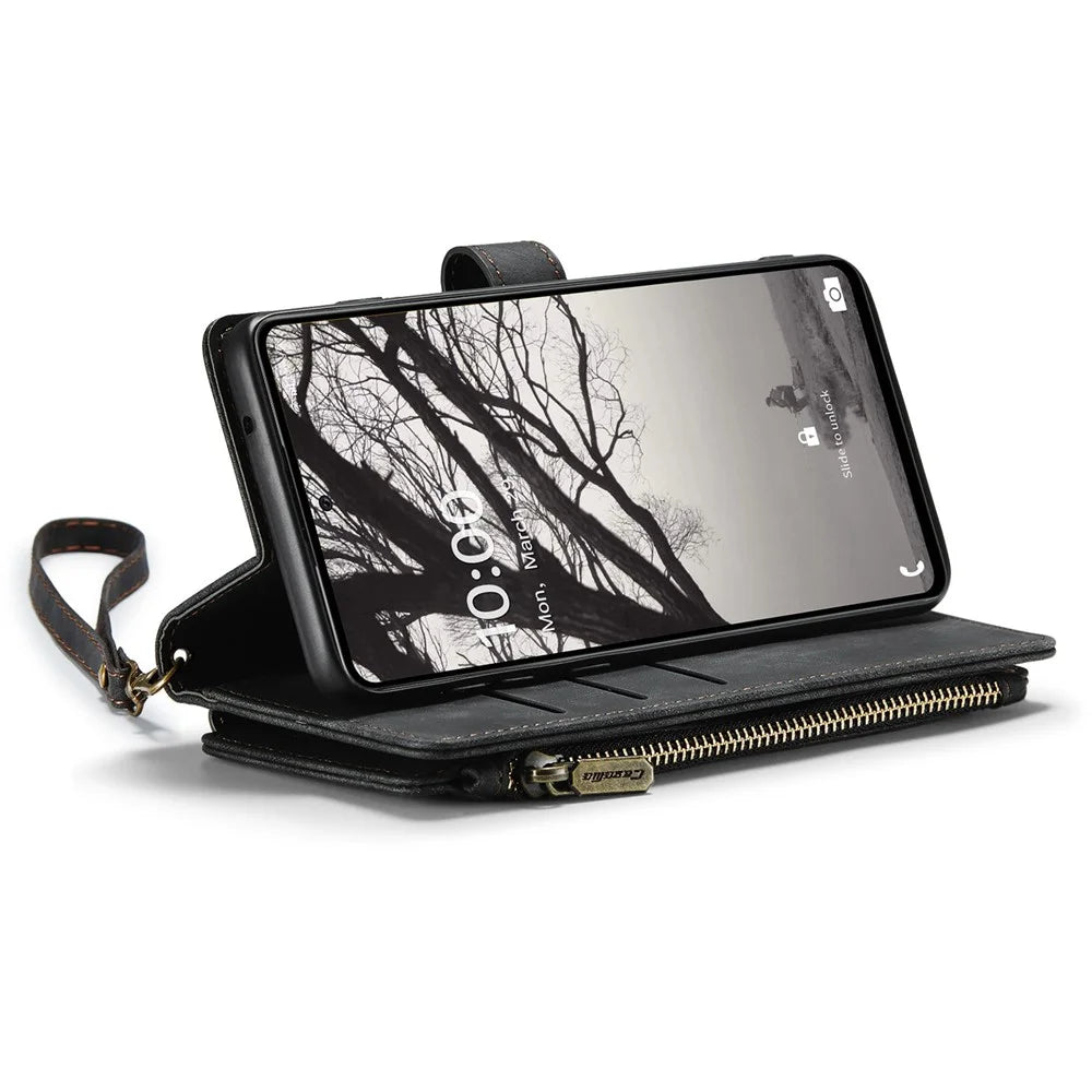 For Samsung Galaxy A53 5G Phone Cases with Strap CASEME C30 Zipper Multiple Card Holder PU Leather Cover - Black - 2