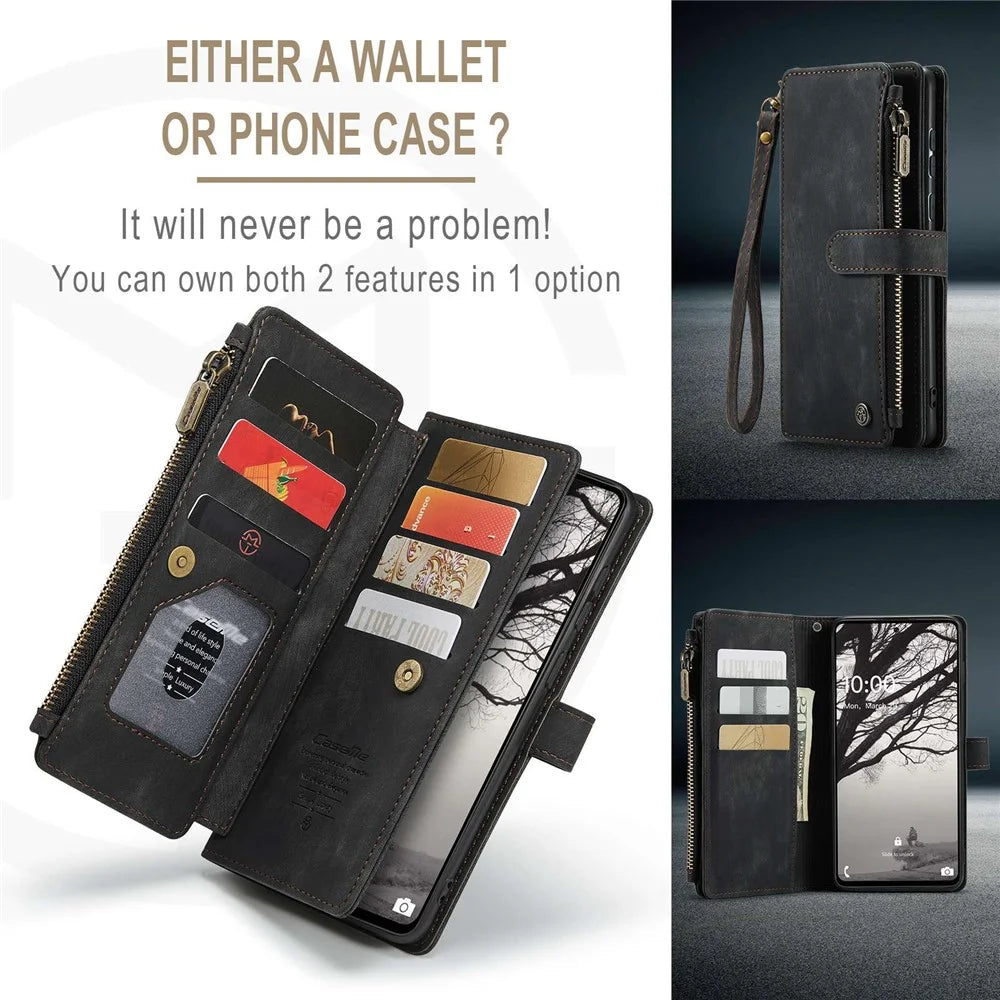 For Samsung Galaxy A53 5G Phone Cases with Strap CASEME C30 Zipper Multiple Card Holder PU Leather Cover - Black - 7