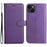 For iPhone 14 Case Solid Color Leather Mobile Cover Wallet Stand with Strap - Purple - 1