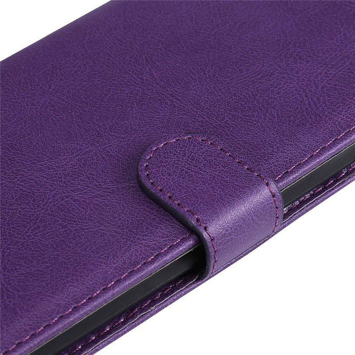 For iPhone 14 Case Solid Color Leather Mobile Cover Wallet Stand with Strap - Purple - 6