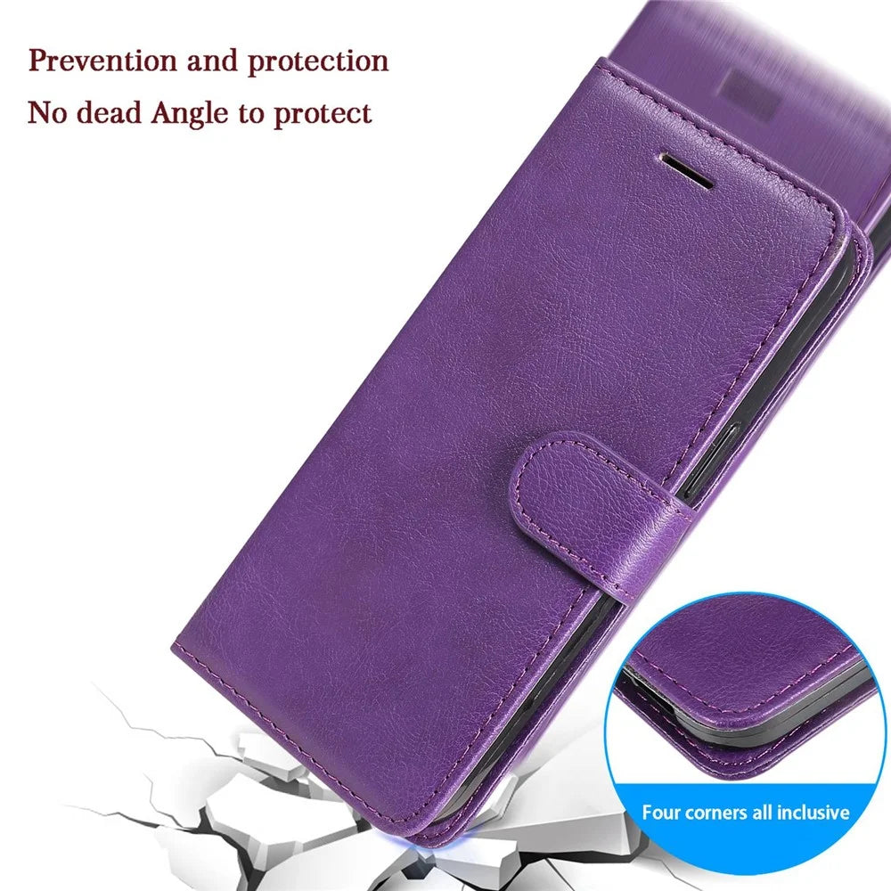 For iPhone 14 Pro Max Case Solid Color Leather Mobile Cover Wallet Stand with Strap - Purple - 5