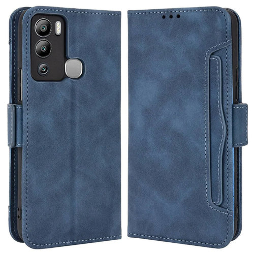 For Infinix Hot 12i 4G Multiple Card Slots PU Leather Cover Double Magnetic Clasp Full-Protection Phone Stand Wallet Case - Blue - 1