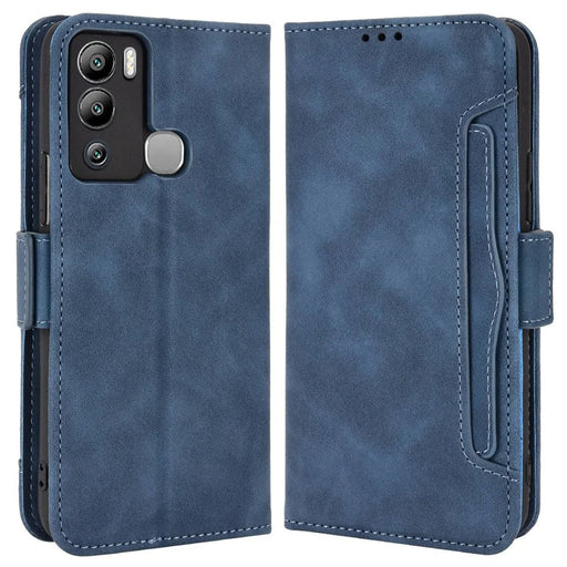 For Infinix Hot 12i 4G Multiple Card Slots PU Leather Cover Double Magnetic Clasp Full-Protection Phone Stand Wallet Case - Blue - 1
