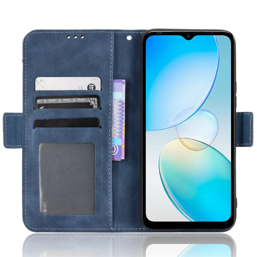 For Infinix Hot 12i 4G Multiple Card Slots PU Leather Cover Double Magnetic Clasp Full-Protection Phone Stand Wallet Case - Blue - 2
