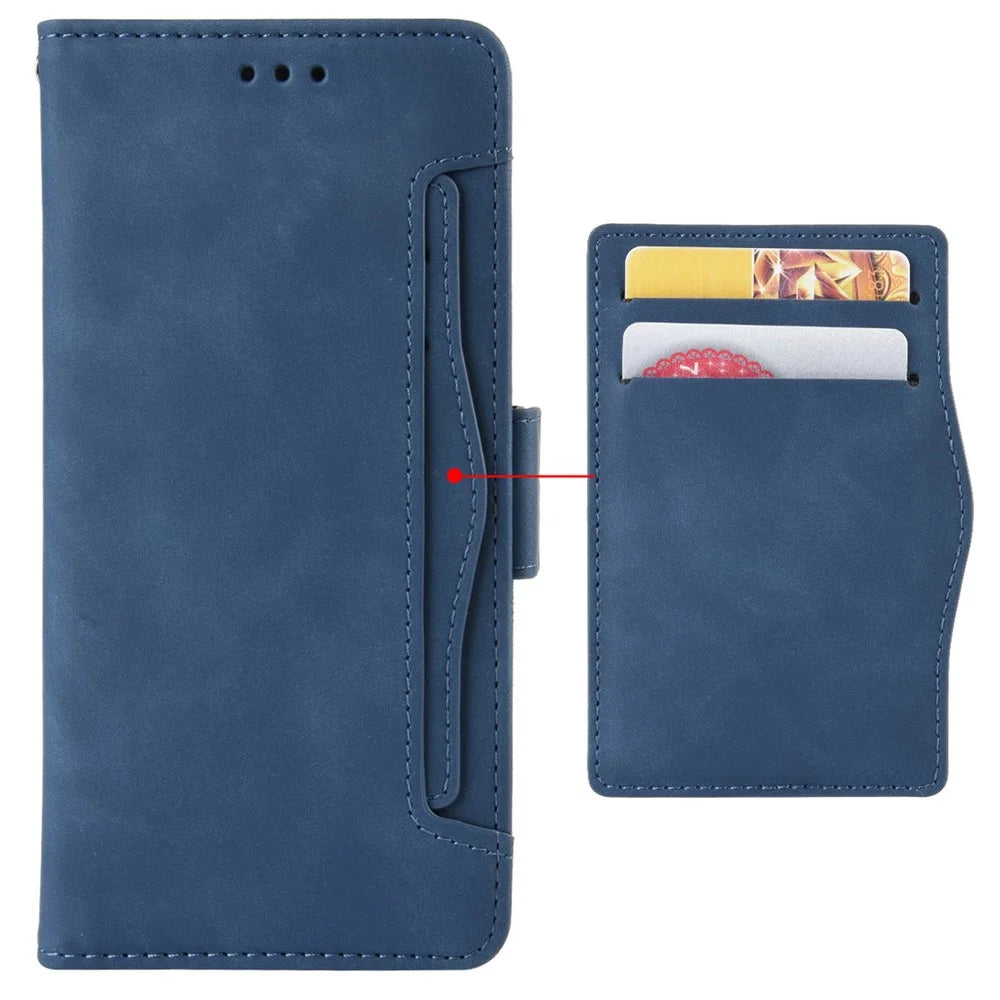 For Infinix Hot 12i 4G Multiple Card Slots PU Leather Cover Double Magnetic Clasp Full-Protection Phone Stand Wallet Case - Blue - 4