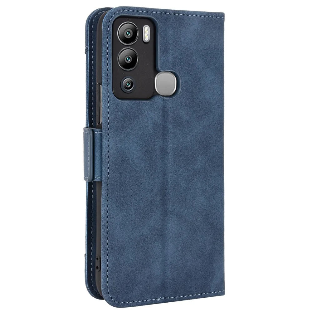 For Infinix Hot 12i 4G Multiple Card Slots PU Leather Cover Double Magnetic Clasp Full-Protection Phone Stand Wallet Case - Blue - 7