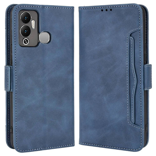 For Infinix Hot 12 Play 4G Case with Multiple Card Slots PU Leather Phone Cover Stand Wallet Case  - Blue - 1