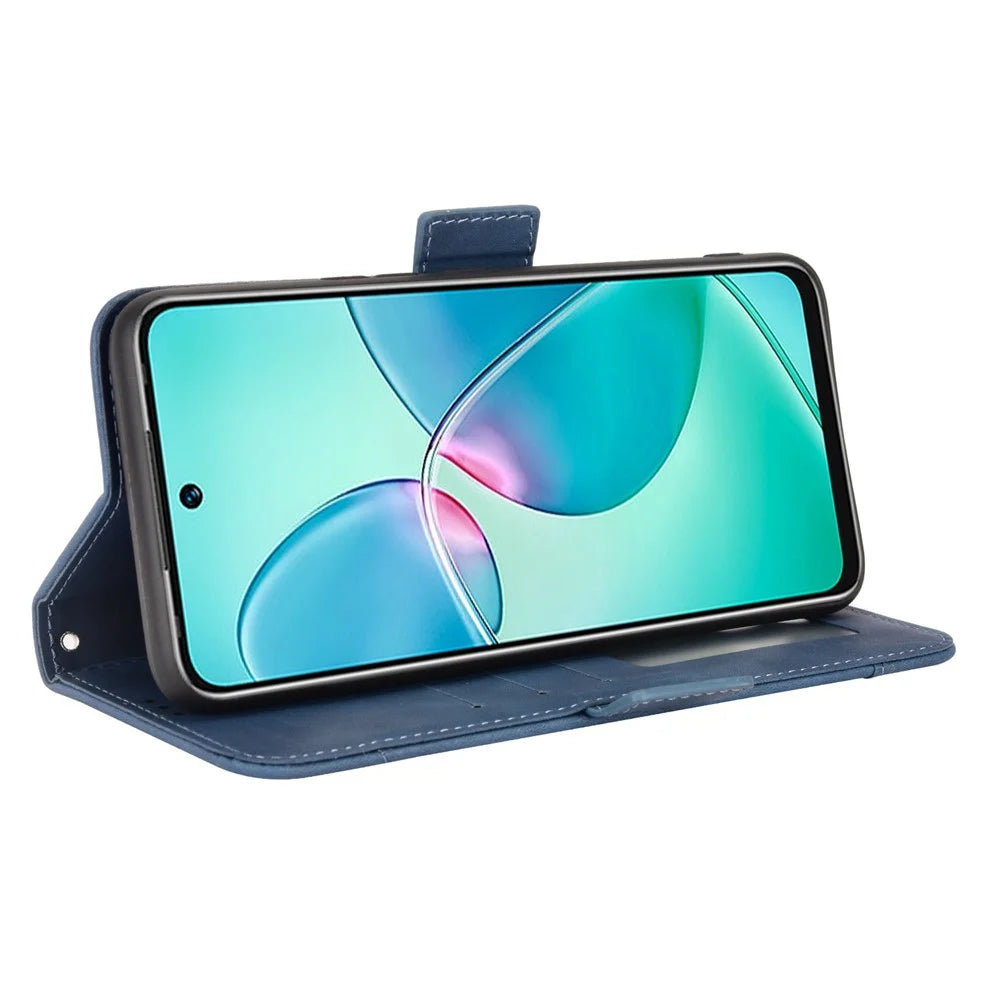 For Infinix Hot 12 Play 4G Case with Multiple Card Slots PU Leather Phone Cover Stand Wallet Case  - Blue - 3