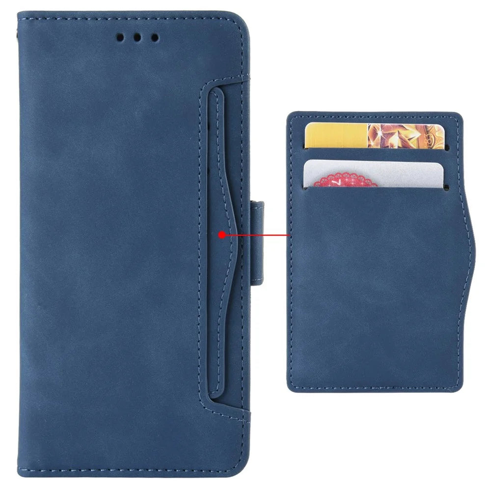 For Infinix Hot 12 Play 4G Case with Multiple Card Slots PU Leather Phone Cover Stand Wallet Case  - Blue - 4