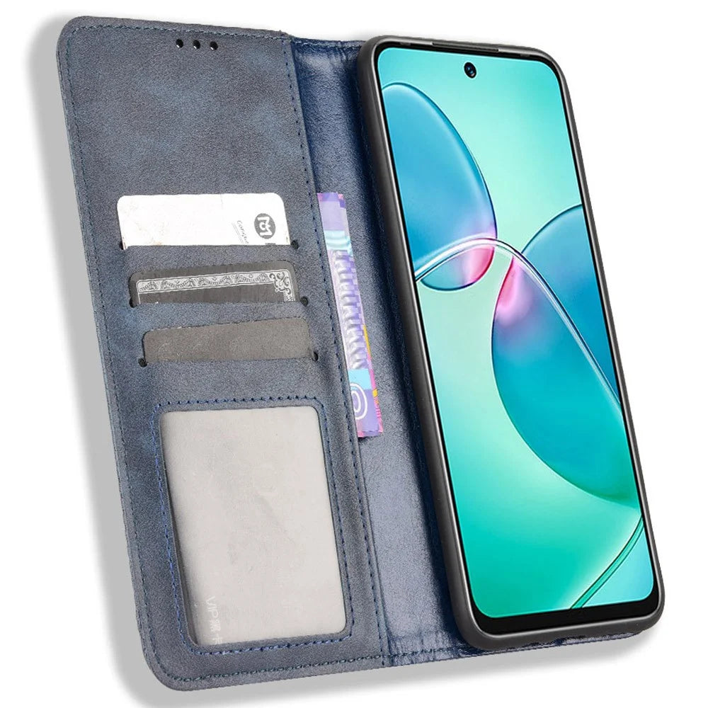 For Infinix Hot 12 Play 4G Anti-Drop PU Leather Retro Flip Wallet Case Stand Function Shockproof Flip Auto Closing Magnetic Cover - Blue - 2
