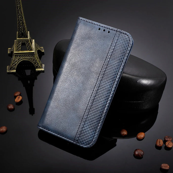 For Infinix Hot 12 Play 4G Anti-Drop PU Leather Retro Flip Wallet Case Stand Function Shockproof Flip Auto Closing Magnetic Cover - Blue - 5