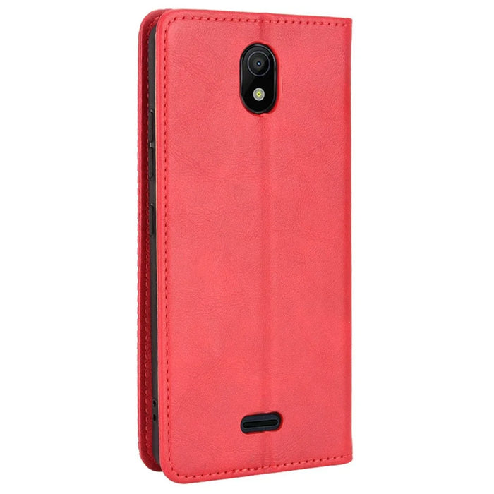 For Nokia C100 4G PU Leather Retro Flip Wallet Case Stand Function Flip Auto Closing Magnetic Cover - Red - 7