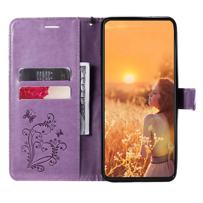 For iPhone 14 Case Solid Color Leather Mobile Cover Wallet Stand with Strap - Purple - 2