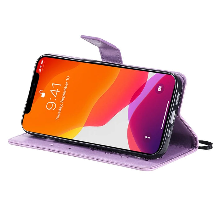 For iPhone 14 Case Solid Color Leather Mobile Cover Wallet Stand with Strap - Purple - 3