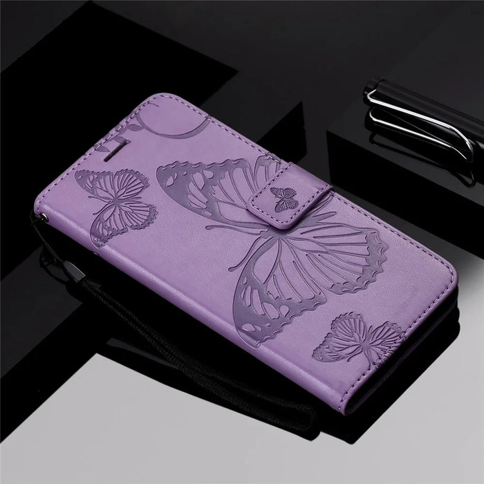 For iPhone 14 Case Solid Color Leather Mobile Cover Wallet Stand with Strap - Purple - 5