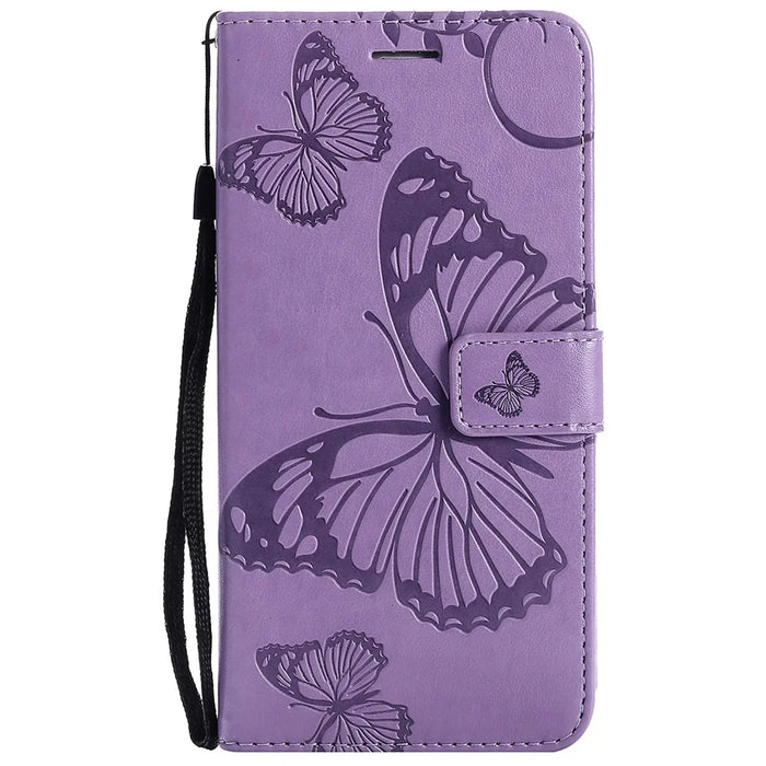 For iPhone 14 Case Solid Color Leather Mobile Cover Wallet Stand with Strap - Purple - 6