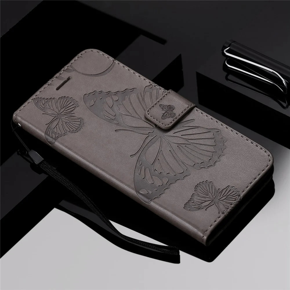 KT Leather Series-2 for iPhone 14 Pro 6.1 inch Shockproof Butterfly Imprinted PU Leather Case Phone Wallet Stand Cover - Grey - 5