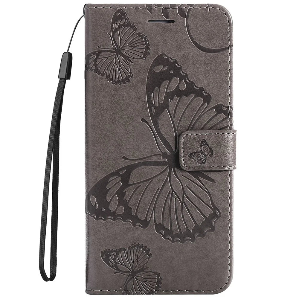 KT Leather Series-2 for iPhone 14 Pro 6.1 inch Shockproof Butterfly Imprinted PU Leather Case Phone Wallet Stand Cover - Grey - 6